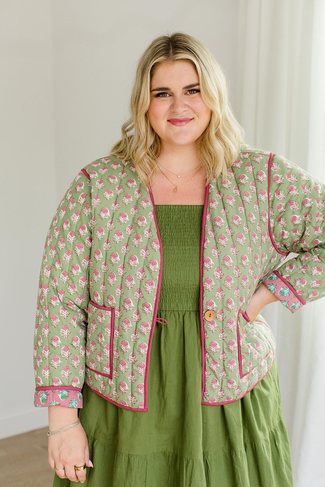 Reversible Quilted Jacket Pistachio Pink The Emily