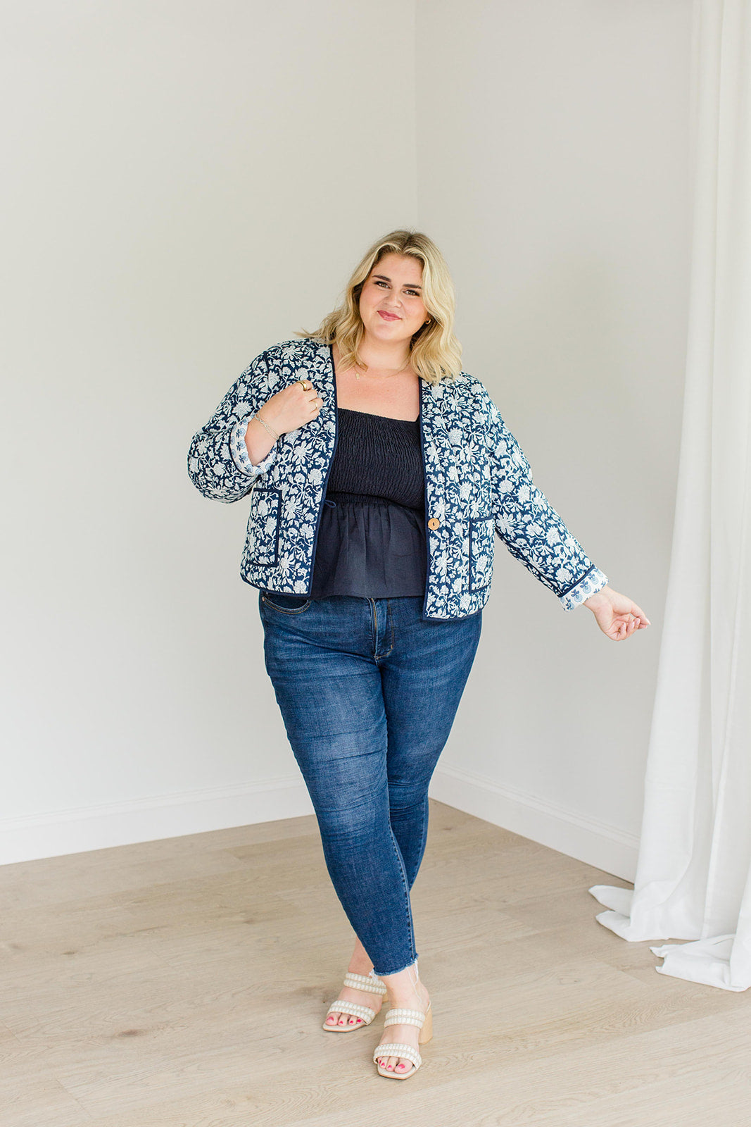 Reversible Quilted Jacket French Navy The Emily