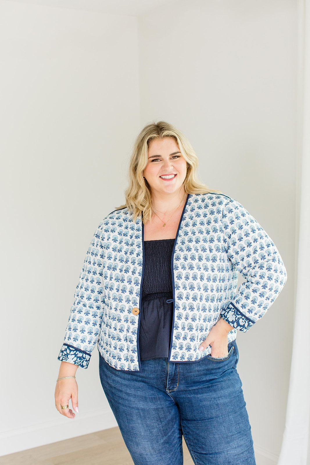 Reversible Quilted Jacket French Navy The Emily