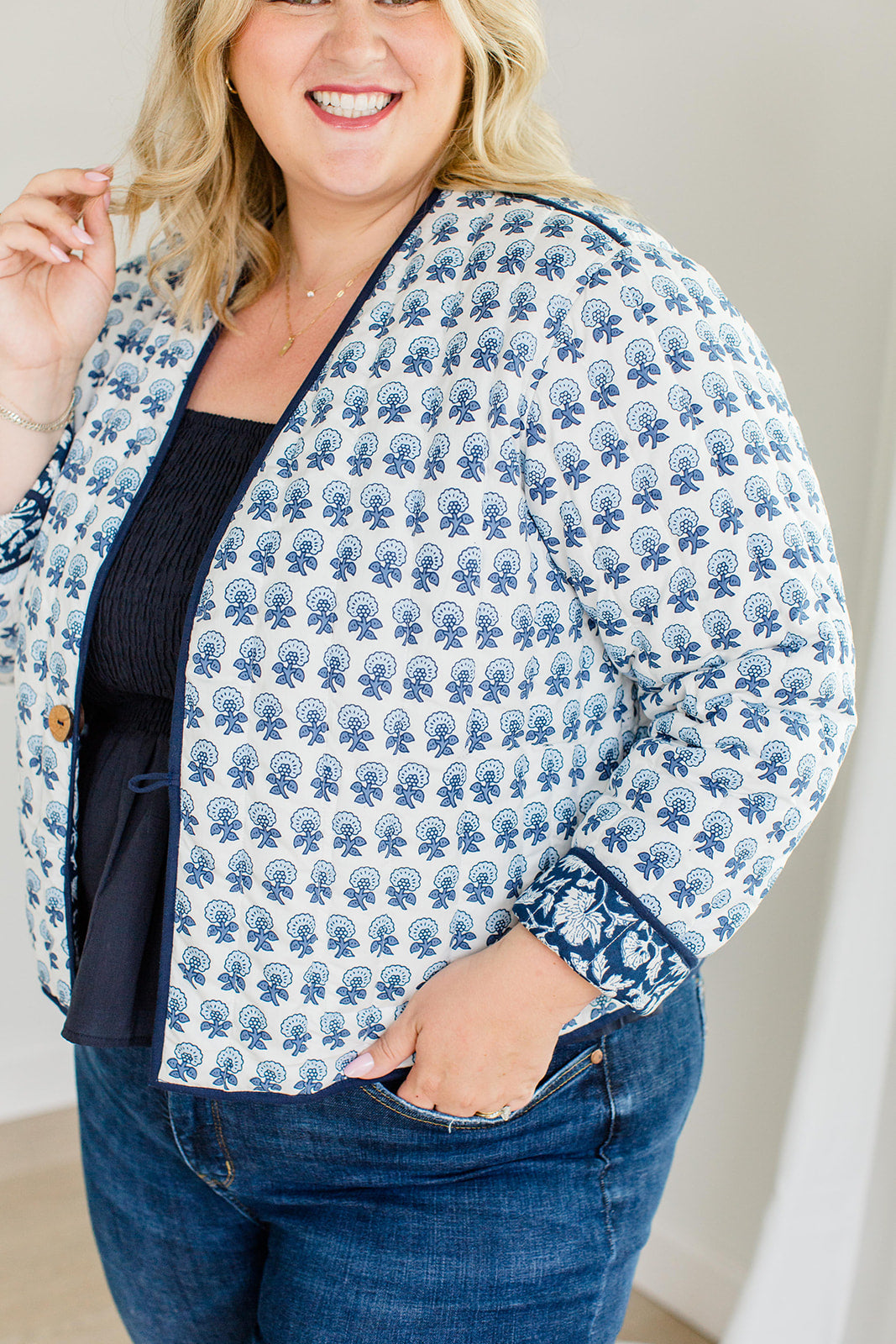 Reversible Quilted Jacket French Navy The Emily