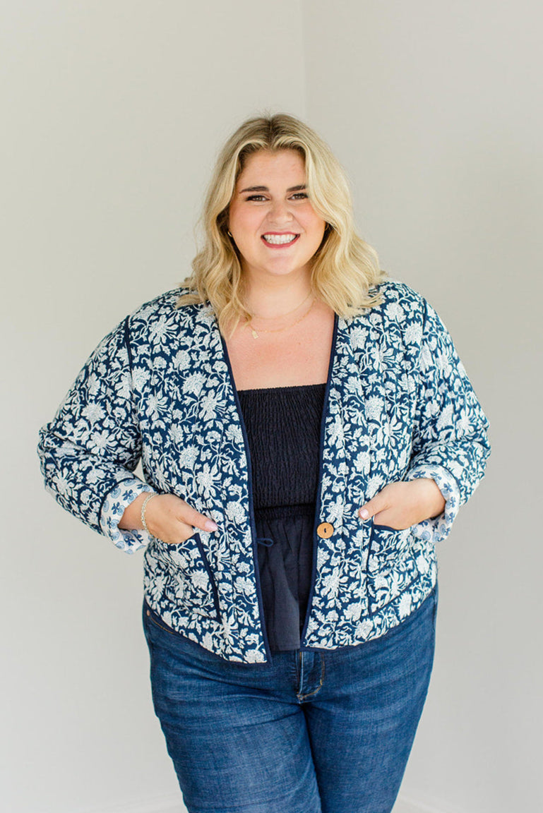 Reversible Quilted Jacket French Navy The Emily