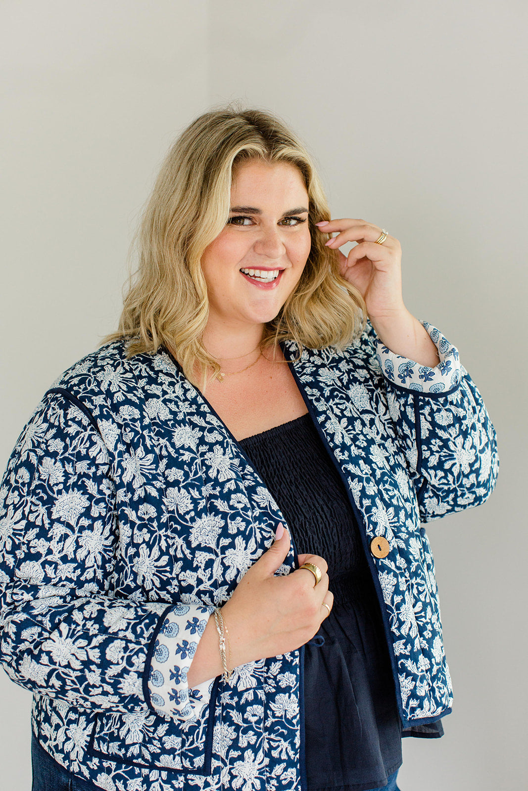 Reversible Quilted Jacket French Navy The Emily