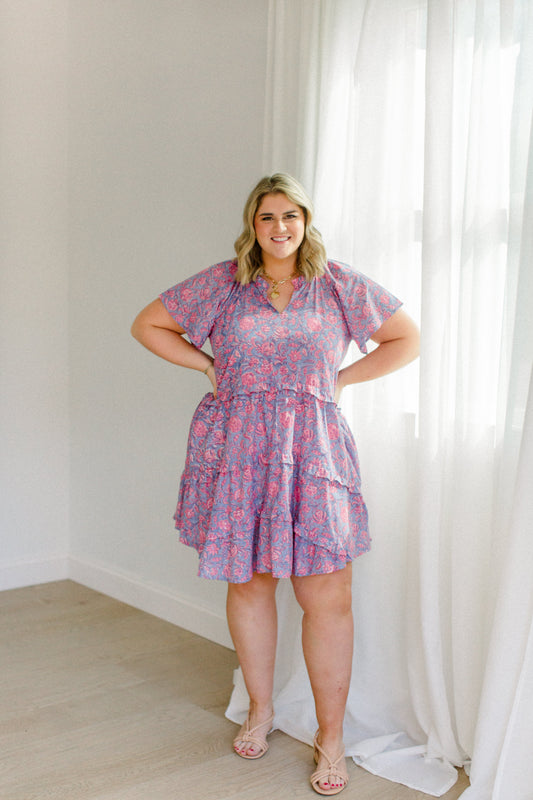 Kathleen Dress Orchid Rose Floral A-Line Dress Carla Kiley Collection
