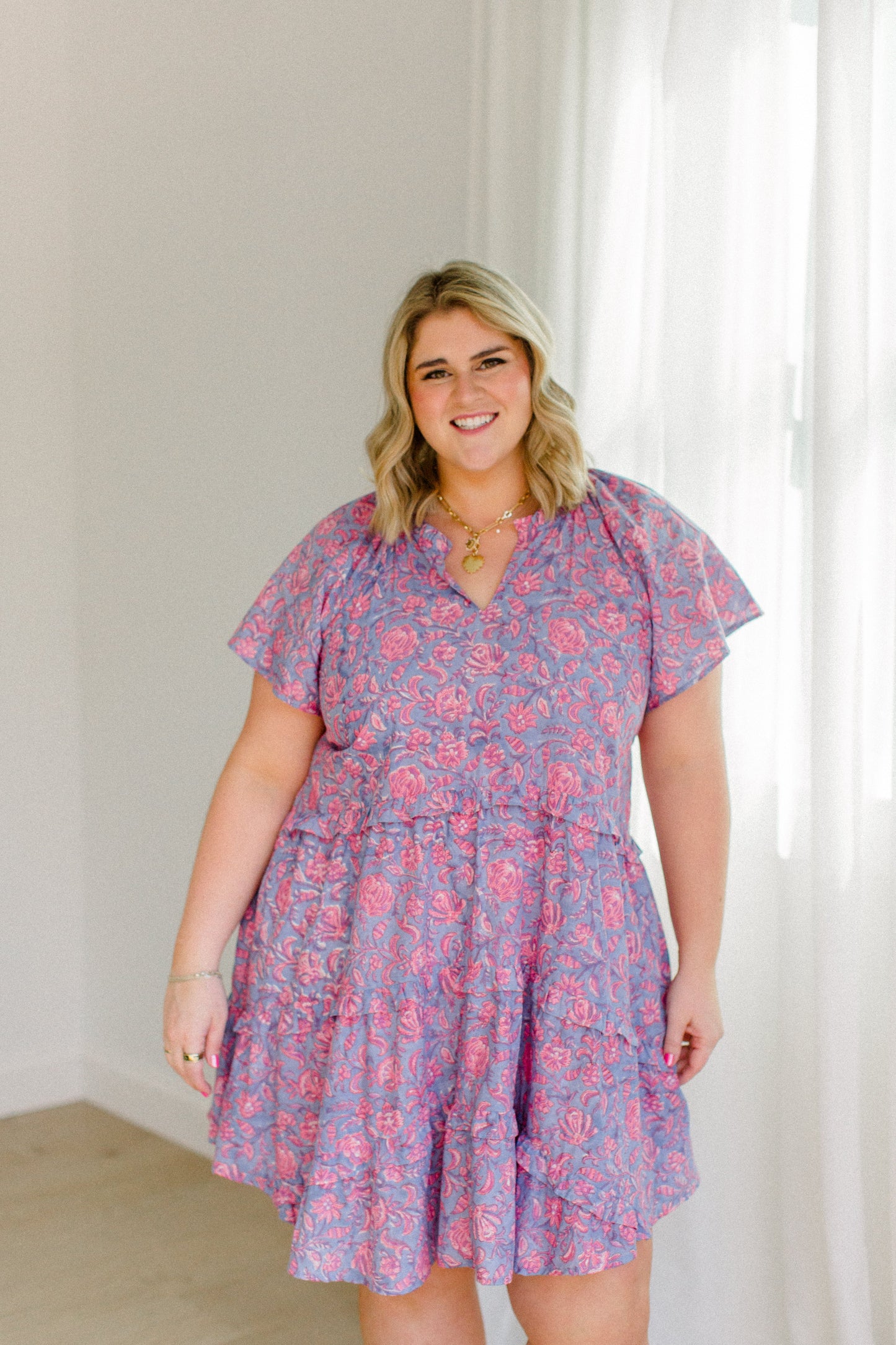 Kathleen Dress Orchid Rose Floral A-Line Dress Carla Kiley Collection