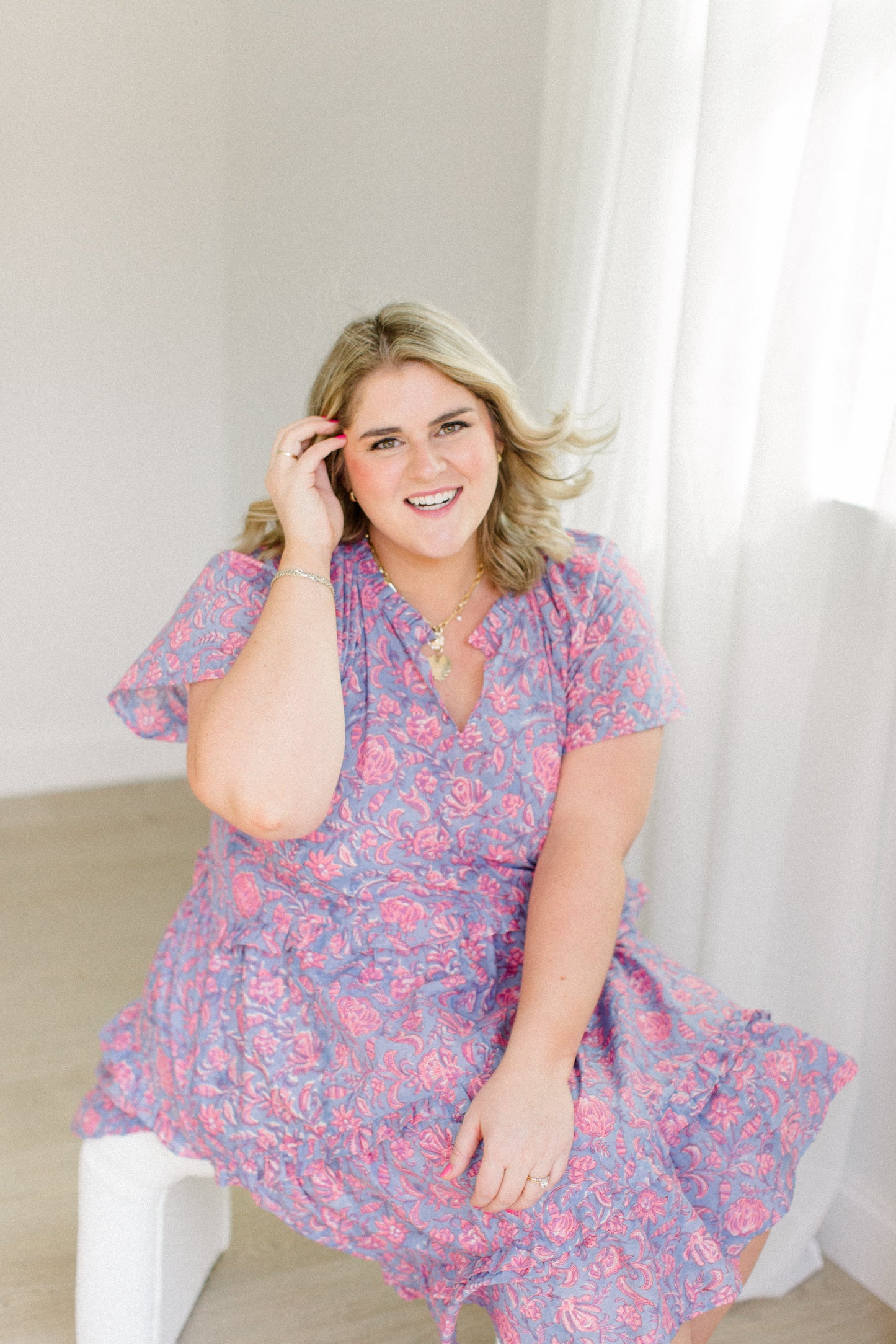 Kathleen Dress Orchid Rose Floral A-Line Dress Carla Kiley Collection