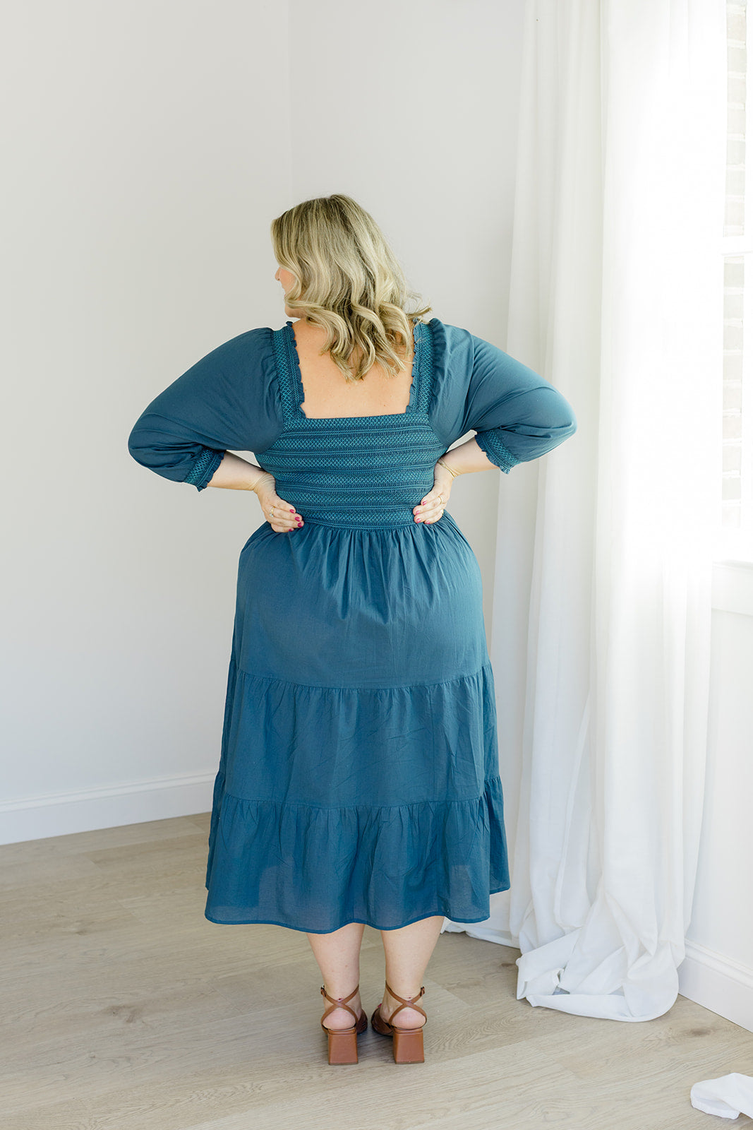Teal Embroidered Smocked Midi Dress The Jenna Dress Carla Kiley Collection