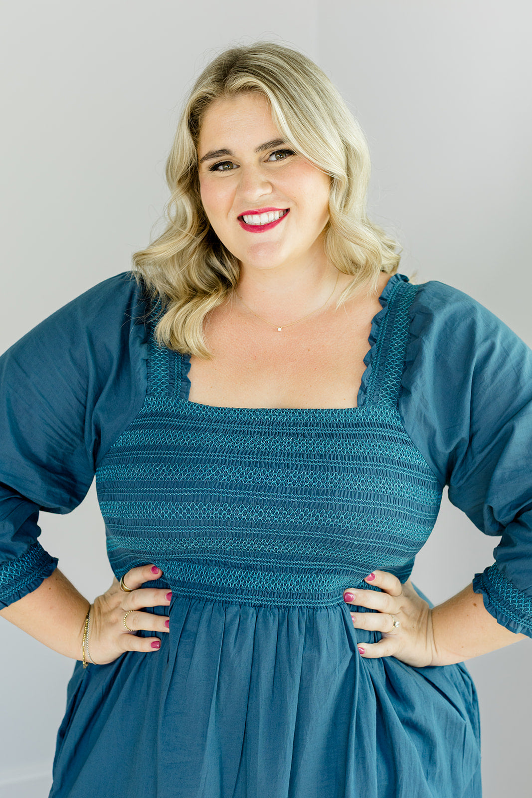 Teal Embroidered Smocked Midi Dress The Jenna Dress Carla Kiley Collection