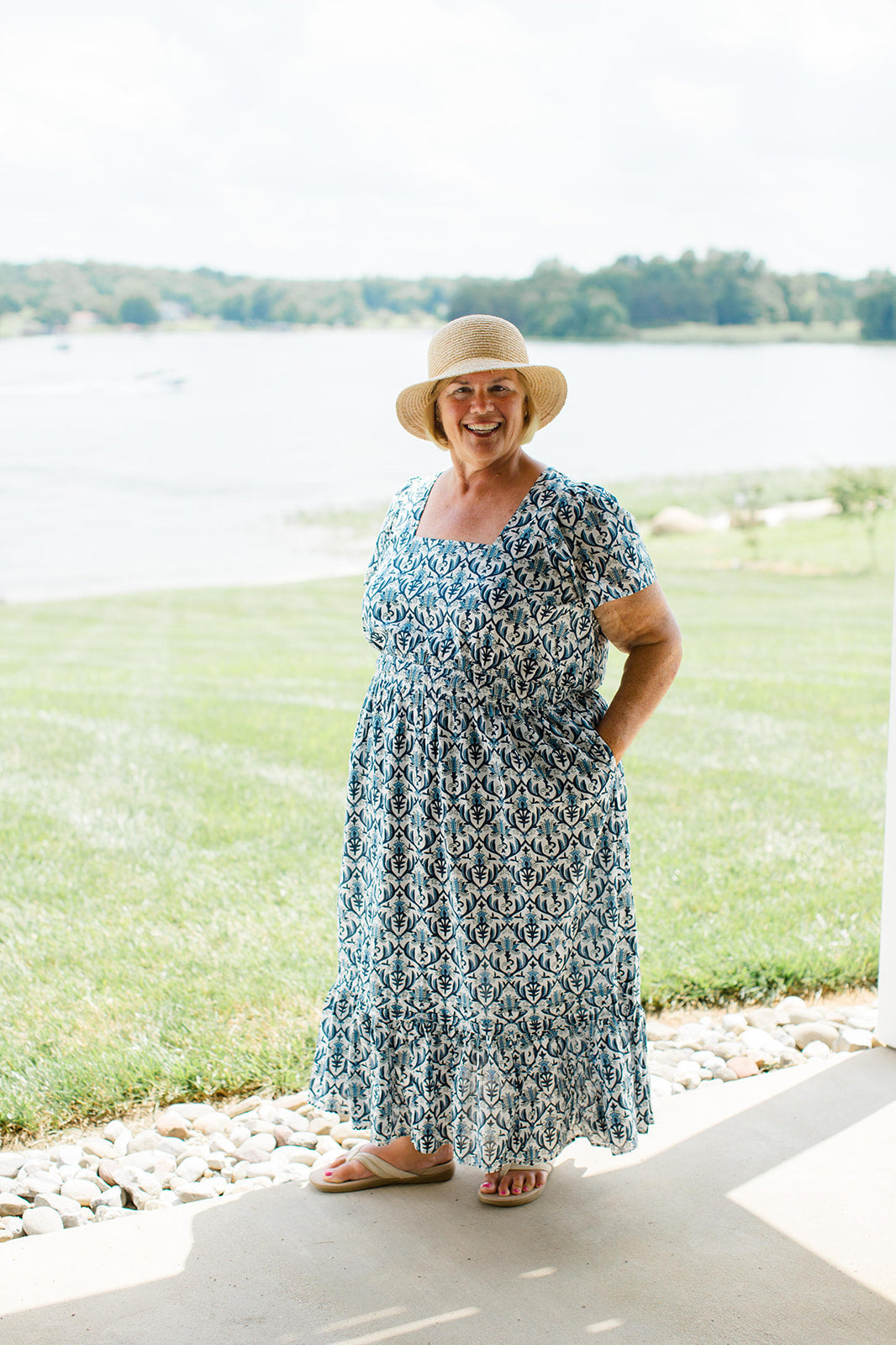Navy Trellis Fit-and-Flare Midi Dress The Allison Dress Carla Kiley Collection