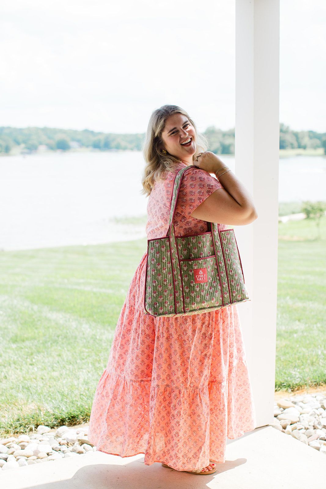 Sarah Peach Cobbler Maxi Dress Elastic Waist Carla Kiley Collection