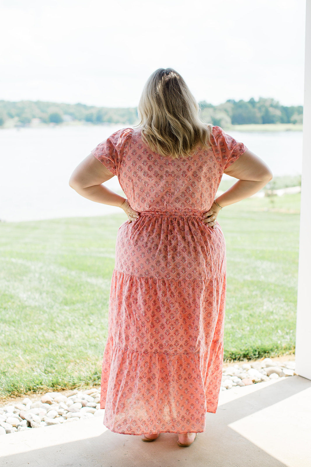 Sarah Peach Cobbler Maxi Dress Elastic Waist Carla Kiley Collection