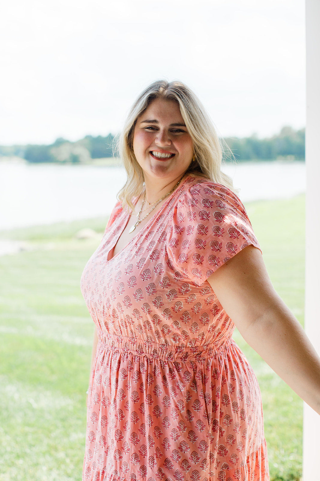 Sarah Peach Cobbler Maxi Dress Elastic Waist Carla Kiley Collection