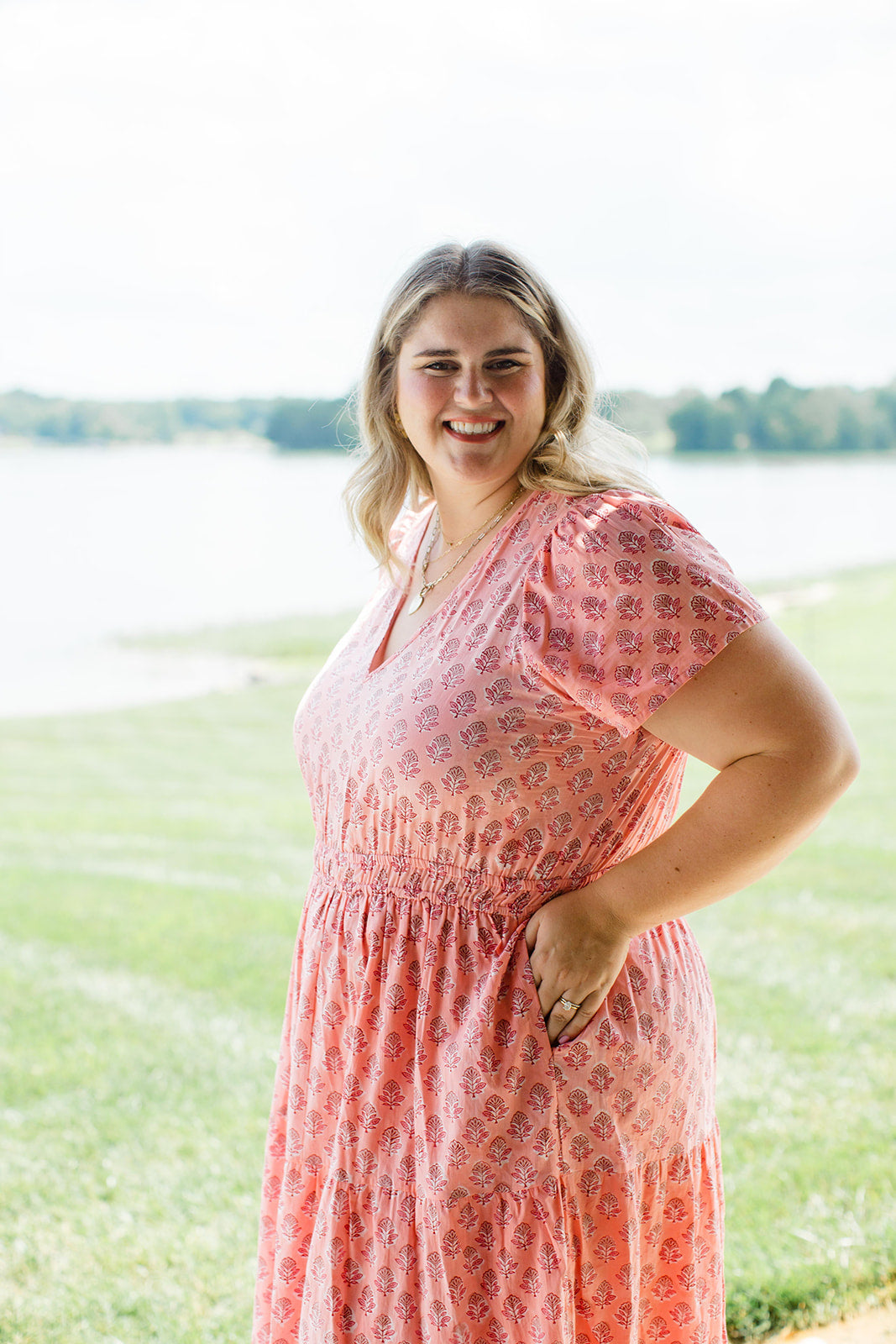 Sarah Peach Cobbler Maxi Dress Elastic Waist Carla Kiley Collection