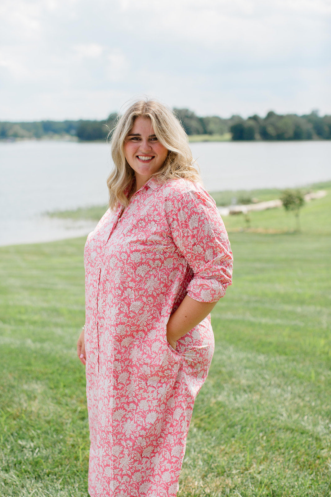 Christine Watermelon Sorbet Midi Shirt Dress by Carla Kiley Collection