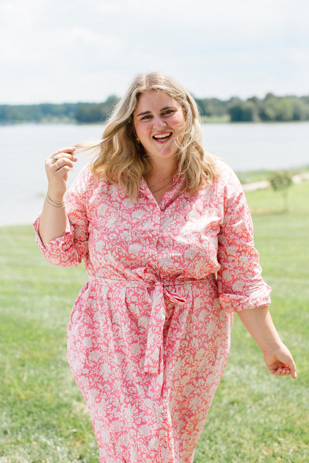 Christine Watermelon Sorbet Midi Shirt Dress by Carla Kiley Collection