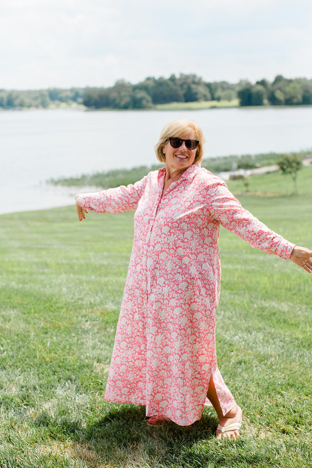 Christine Watermelon Sorbet Midi Shirt Dress by Carla Kiley Collection