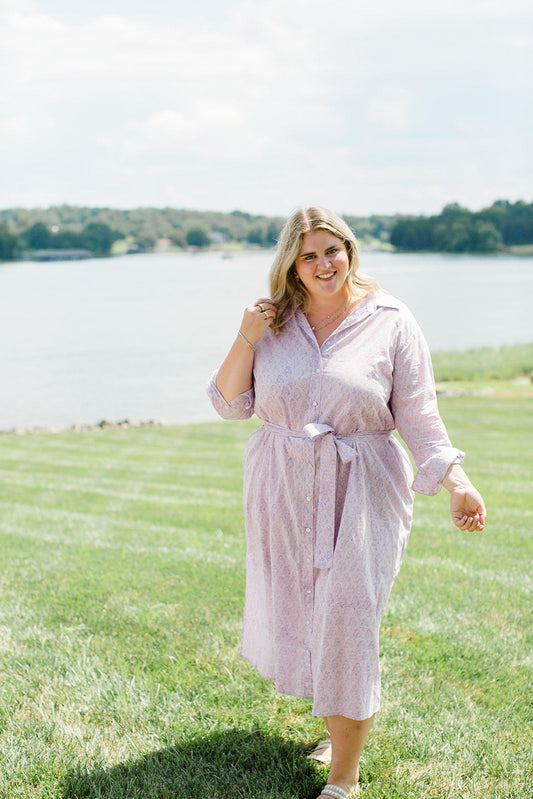 Lavender Taffy Shirt Dress Midi Length with Pockets The Christine