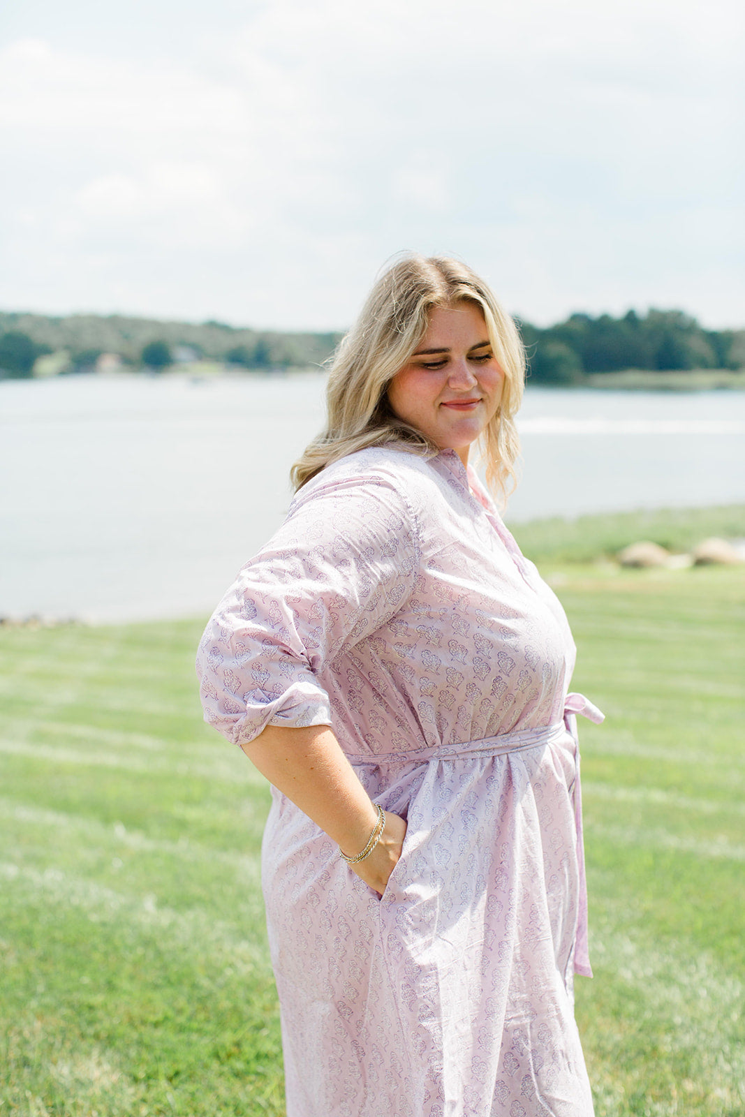 Lavender Taffy Shirt Dress Midi Length with Pockets The Christine