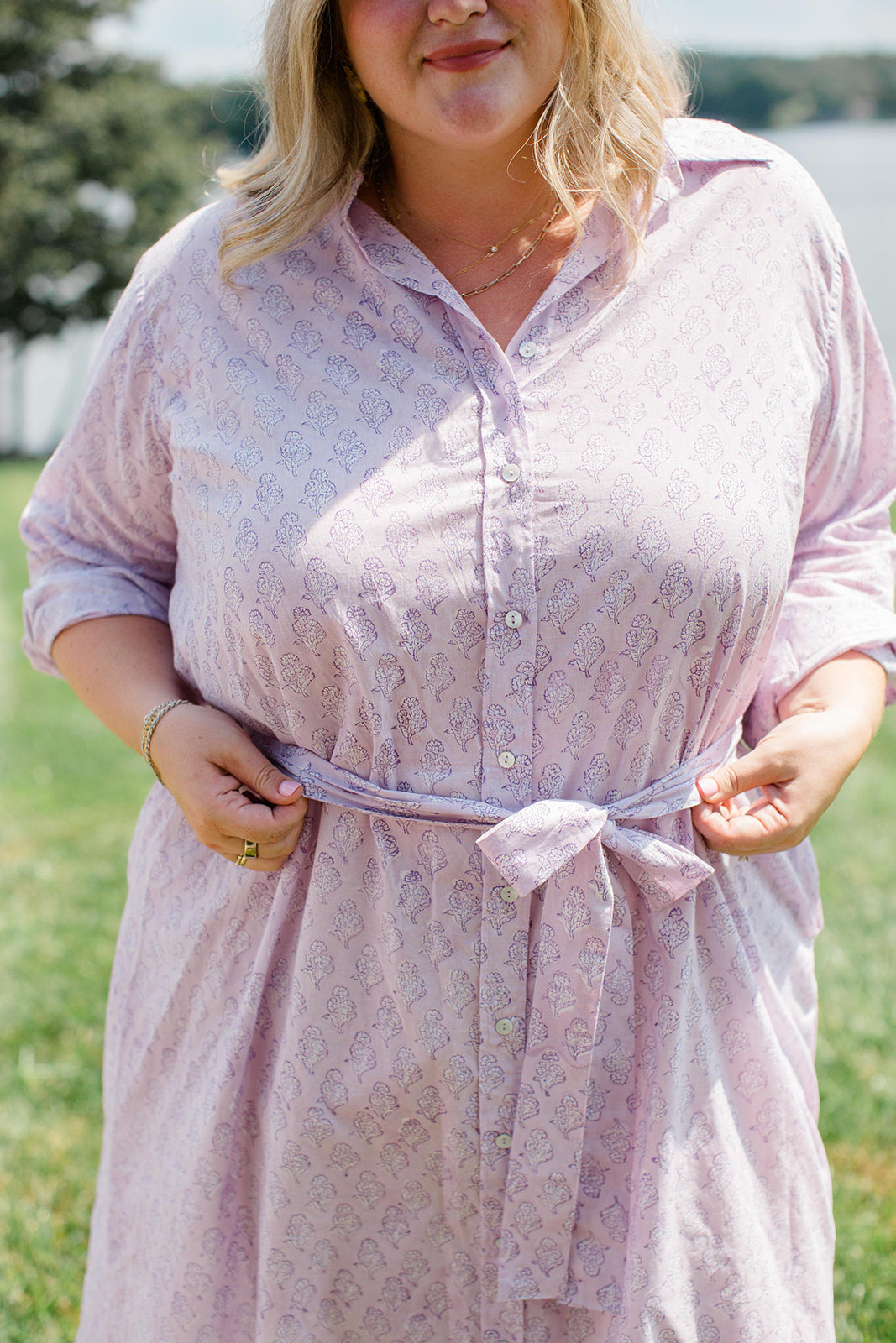 Lavender Taffy Shirt Dress Midi Length with Pockets The Christine