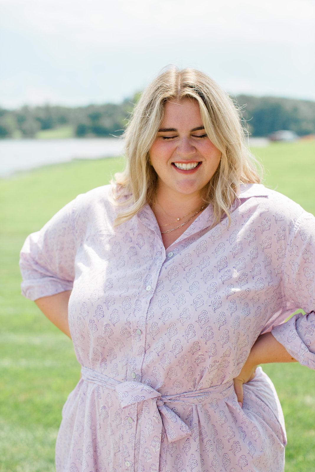 Lavender Taffy Shirt Dress Midi Length with Pockets The Christine