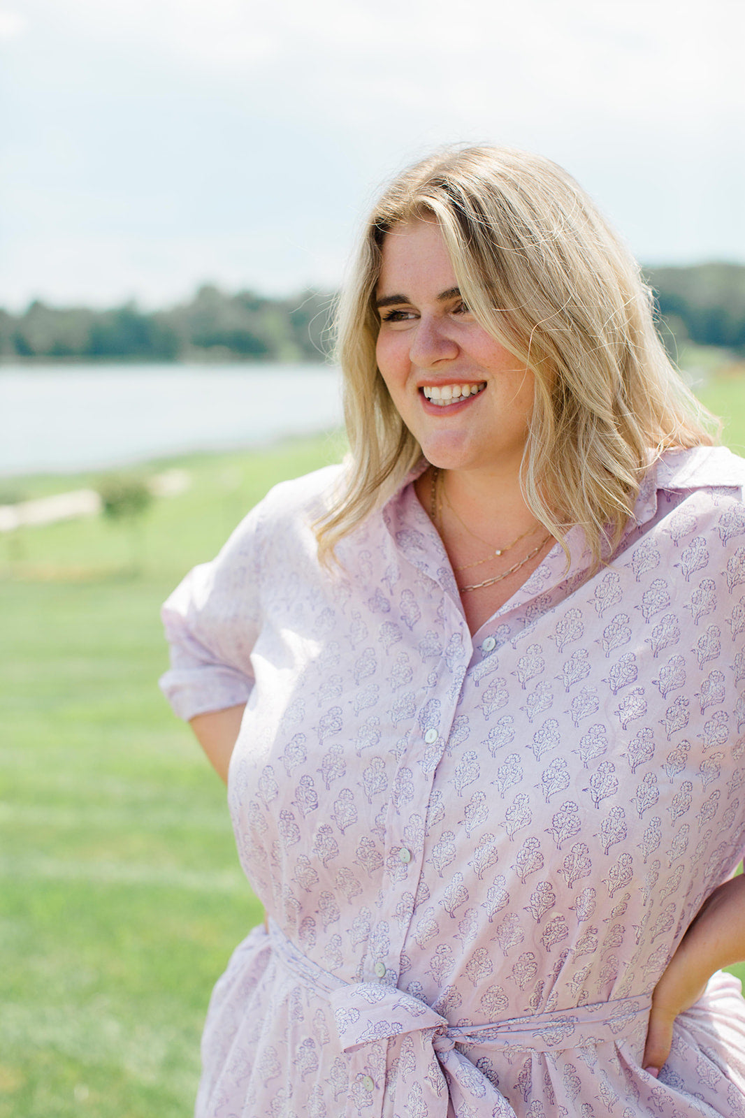 Lavender Taffy Shirt Dress Midi Length with Pockets The Christine