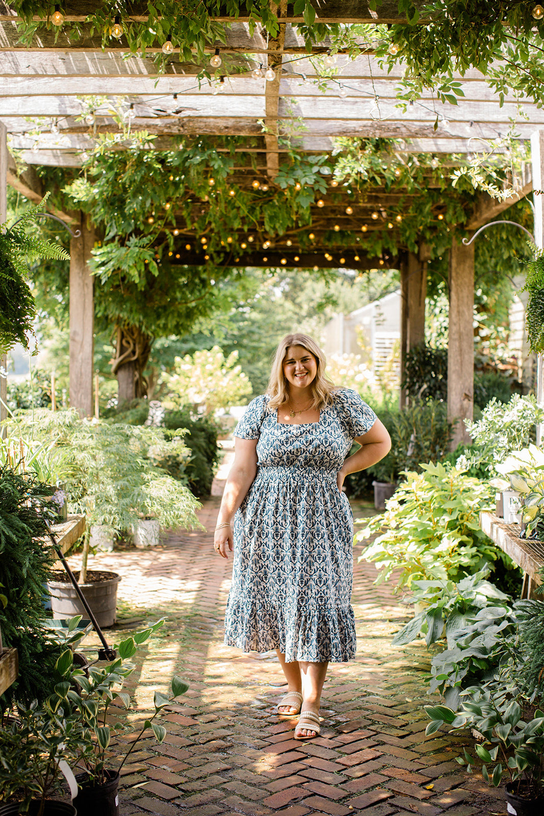 Navy Trellis Fit-and-Flare Midi Dress The Allison Dress Carla Kiley Collection