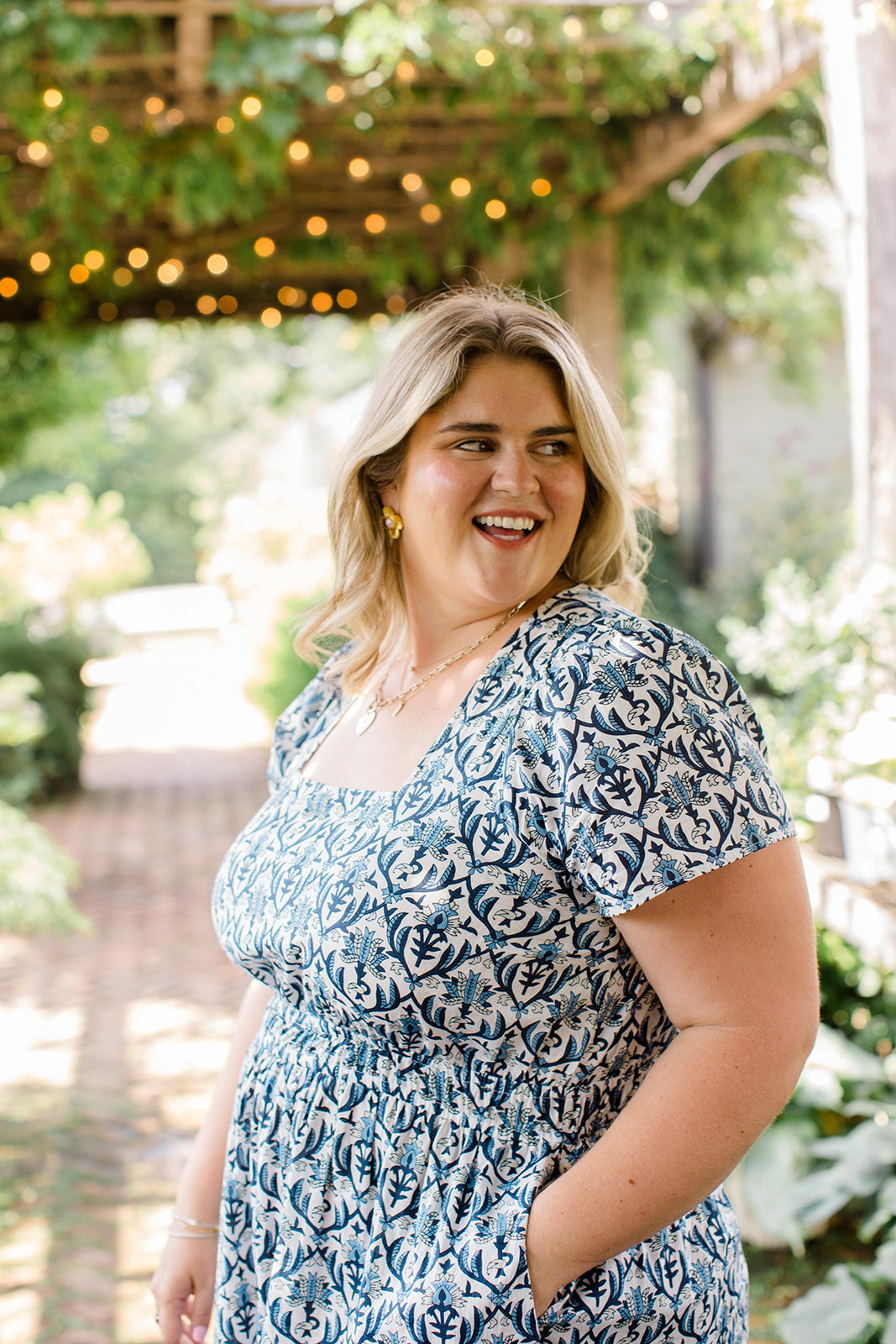Navy Trellis Fit-and-Flare Midi Dress The Allison Dress Carla Kiley Collection