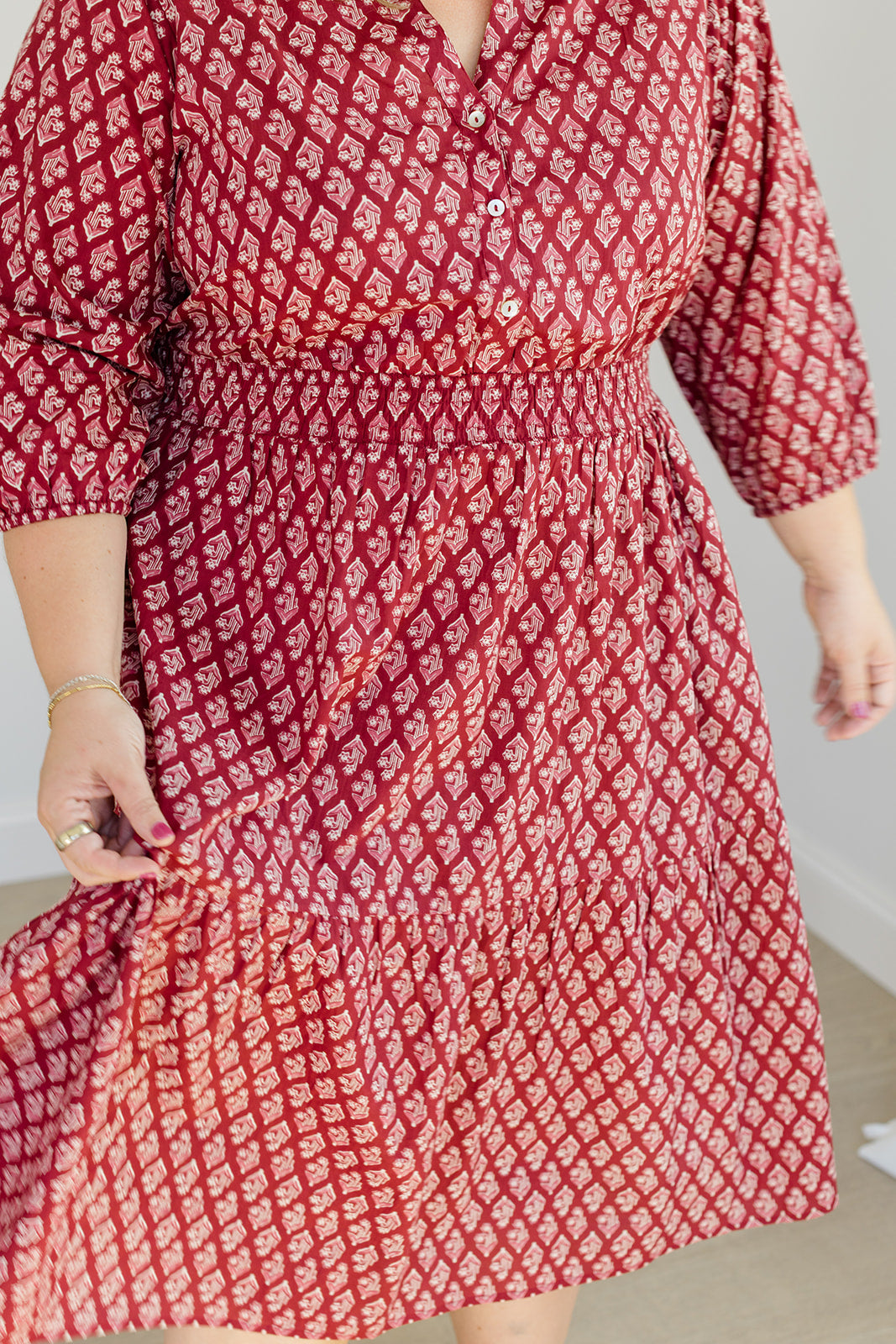 Francesca Midi Dress Spiced Merlot Cotton Cambric Carla Kiley Collection
