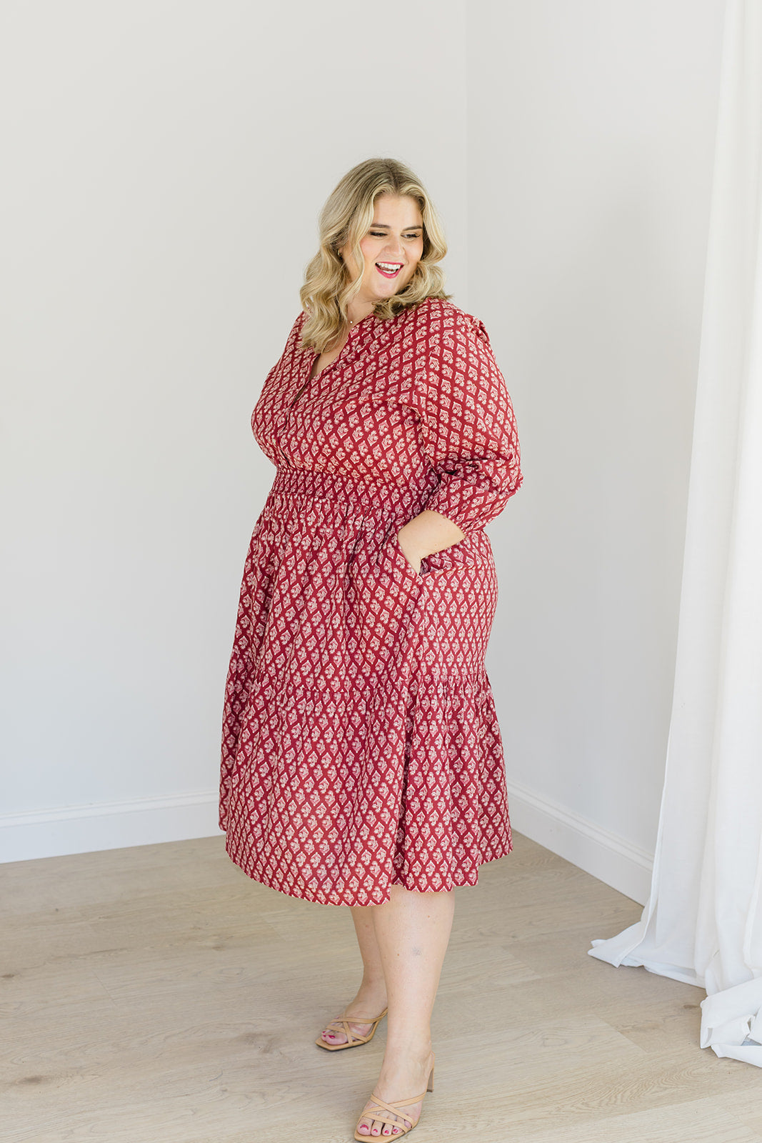 Francesca Midi Dress Spiced Merlot Cotton Cambric Carla Kiley Collection
