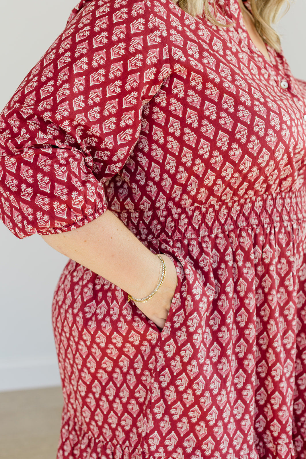 Francesca Midi Dress Spiced Merlot Cotton Cambric Carla Kiley Collection