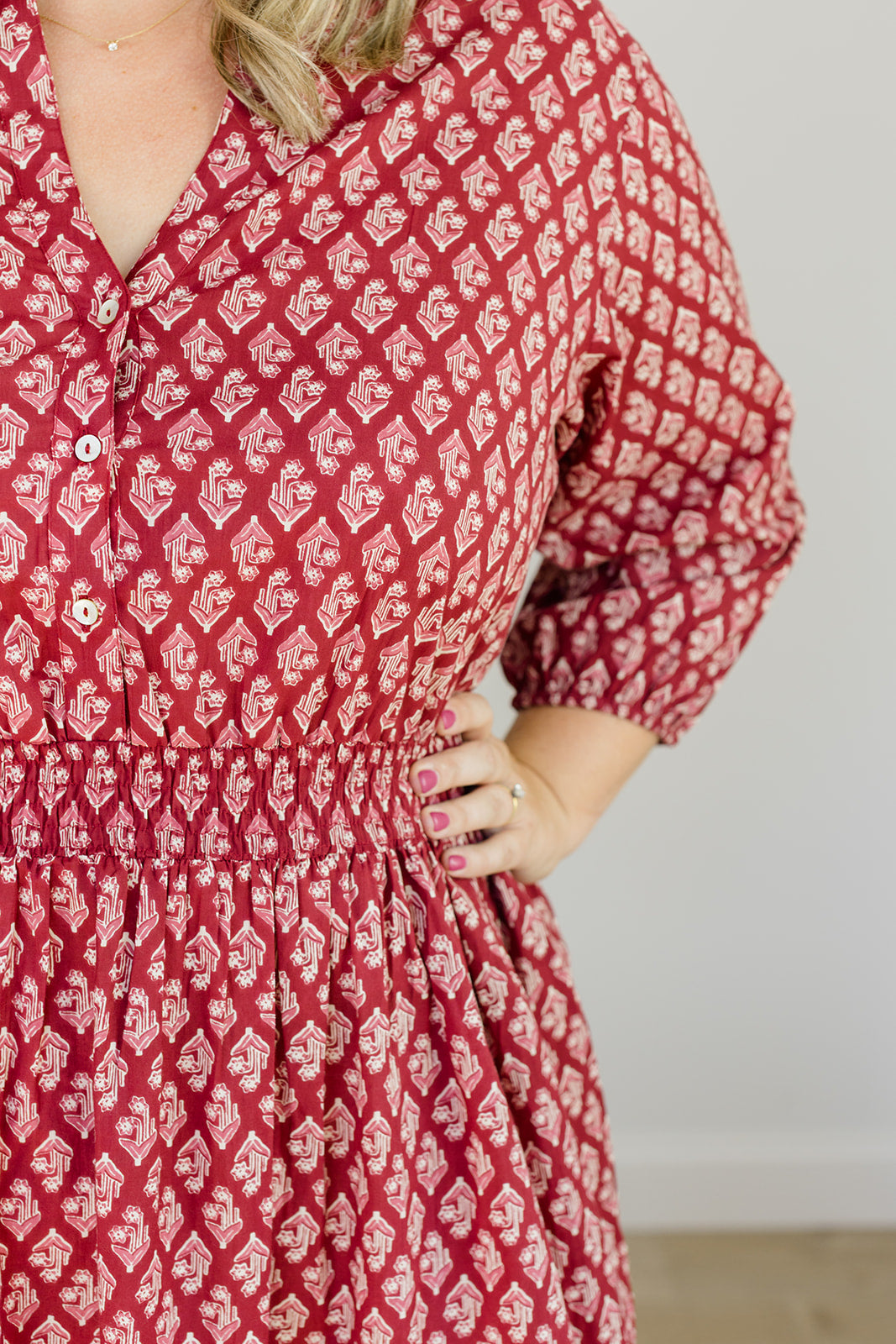 Francesca Midi Dress Spiced Merlot Cotton Cambric Carla Kiley Collection