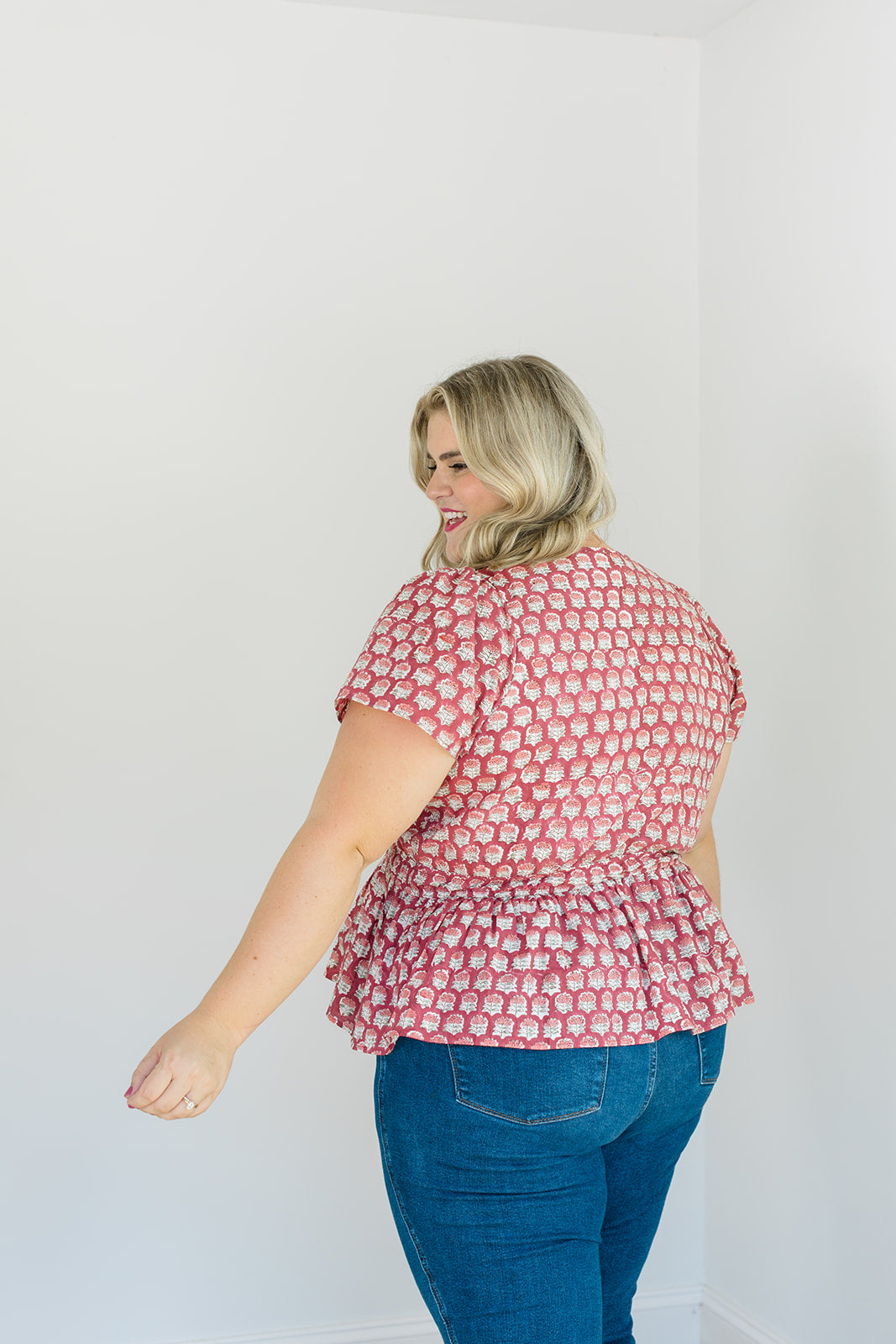 Judy Top Crimson Grove V-Neck Blouse Carla Kiley Collection