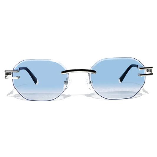 Carter Bleu Rectangle Rimless Sunglasses Metal Frameless