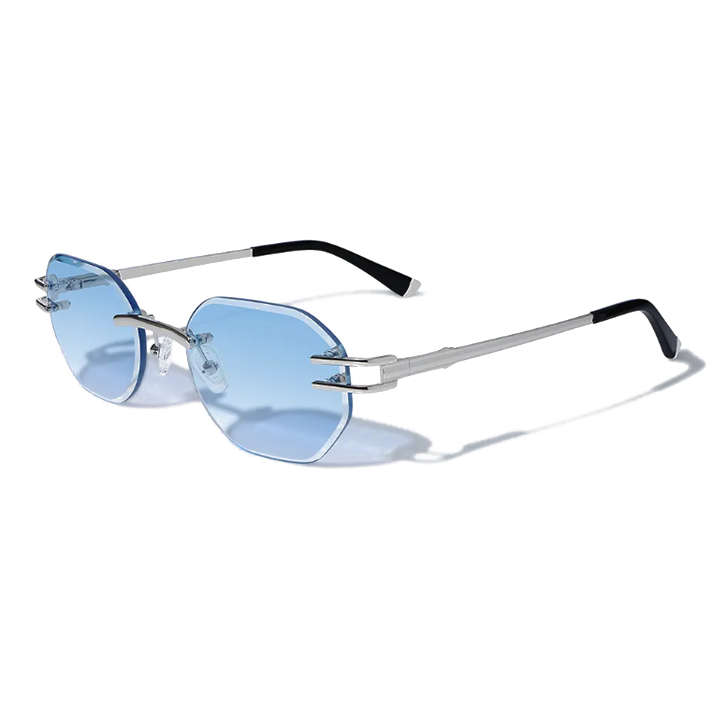 Carter Bleu Rectangle Rimless Sunglasses Metal Frameless