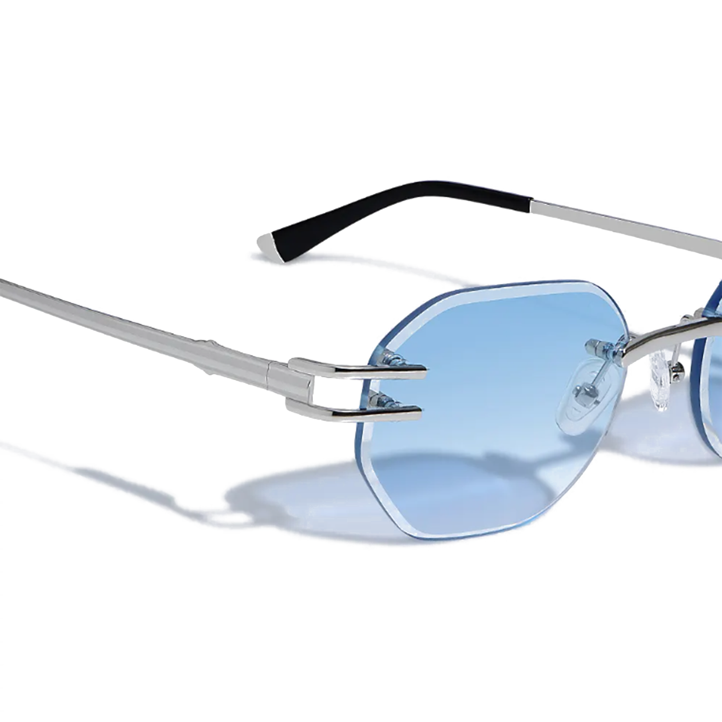 Carter Bleu Rectangle Rimless Sunglasses Metal Frameless