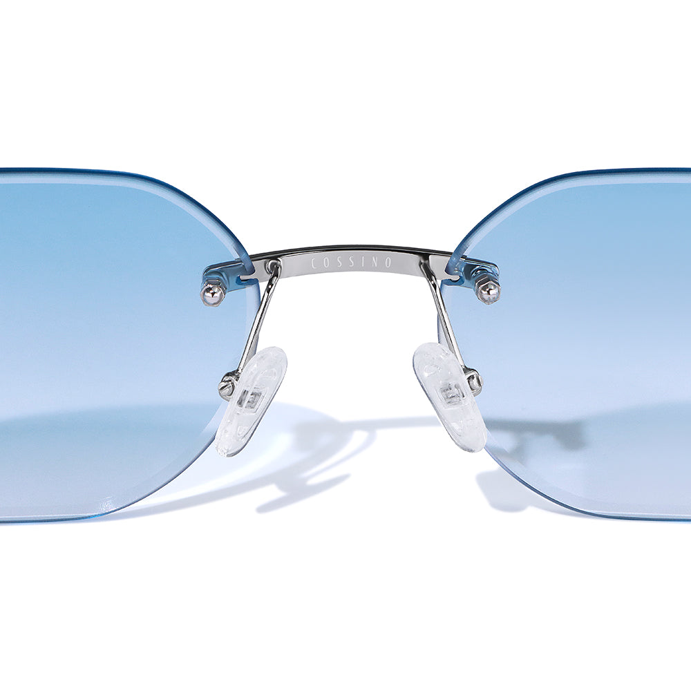Carter Bleu Rectangle Rimless Sunglasses Metal Frameless