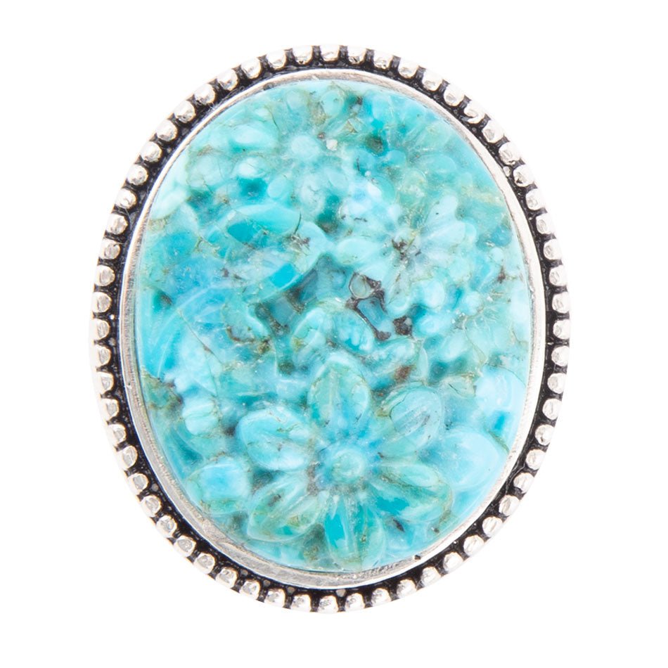 Blue Turquoise Carved Sterling Silver Cocktail Ring