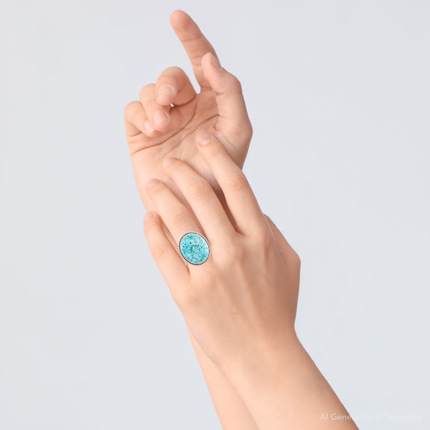 Blue Turquoise Carved Sterling Silver Cocktail Ring