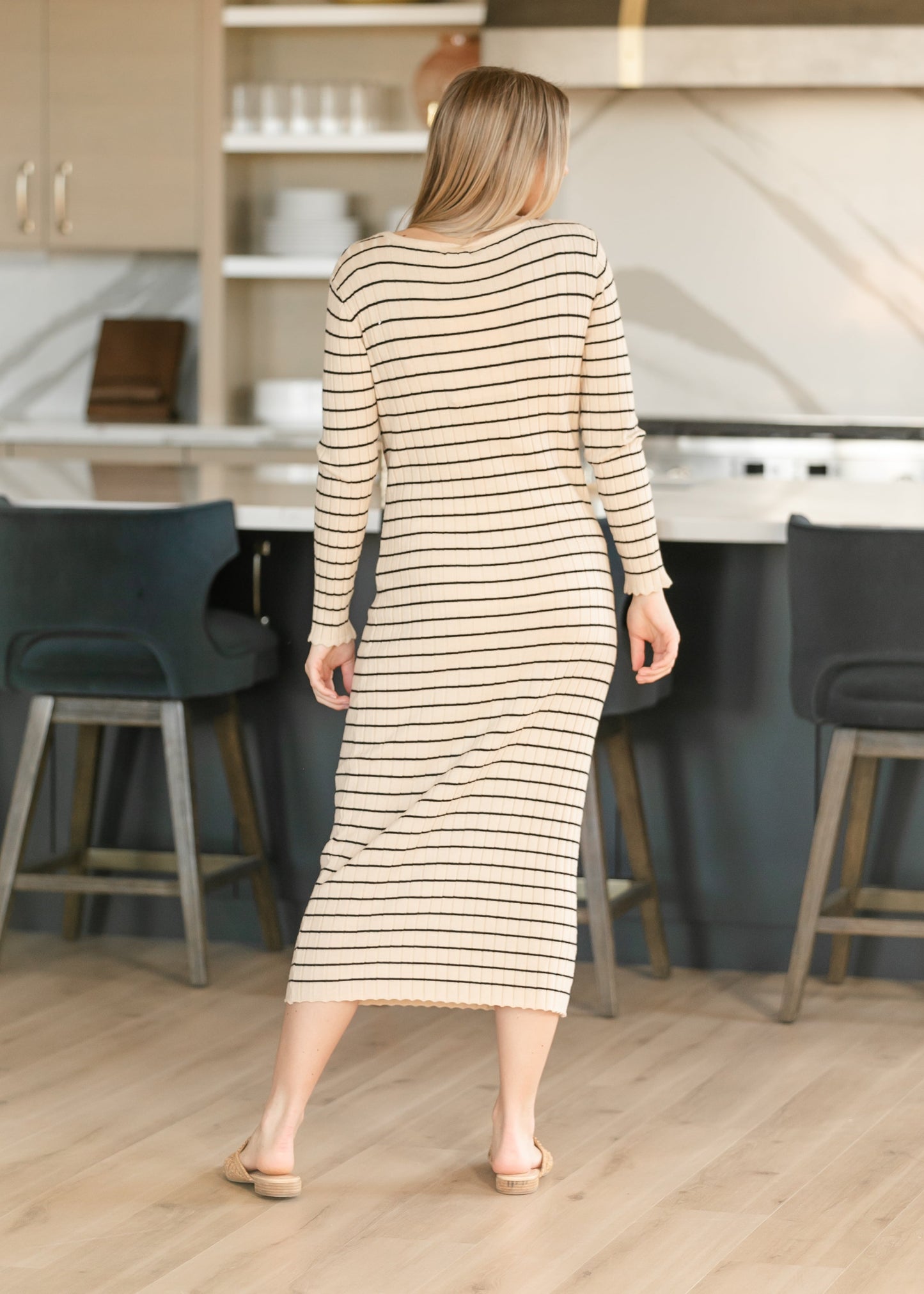 Cassie Knit Quarter Button Midi Dress Ribbed Nursing-Friendly