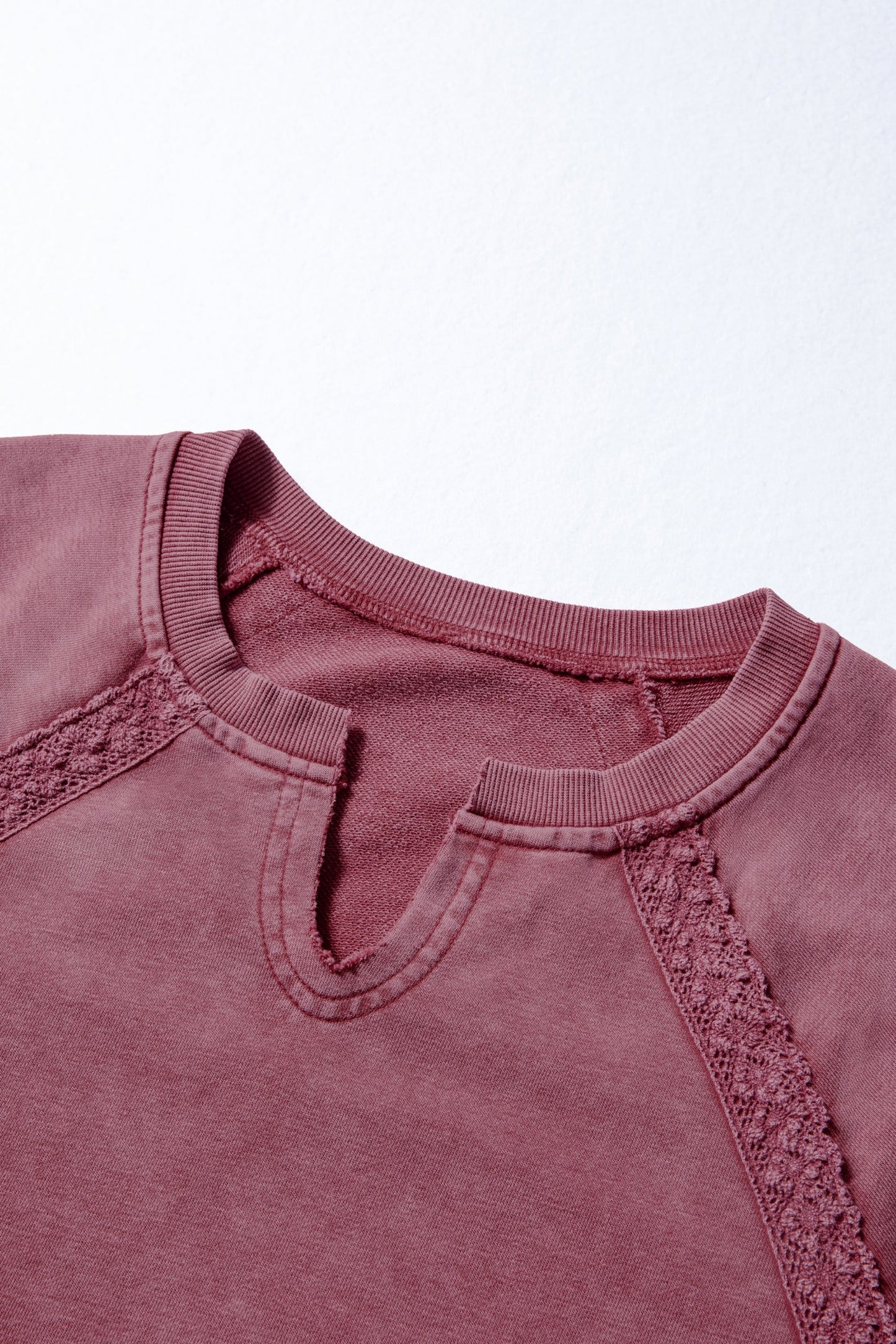 Red Dahlia Lace Patchwork Mineral Wash Baggy Sweatshirt