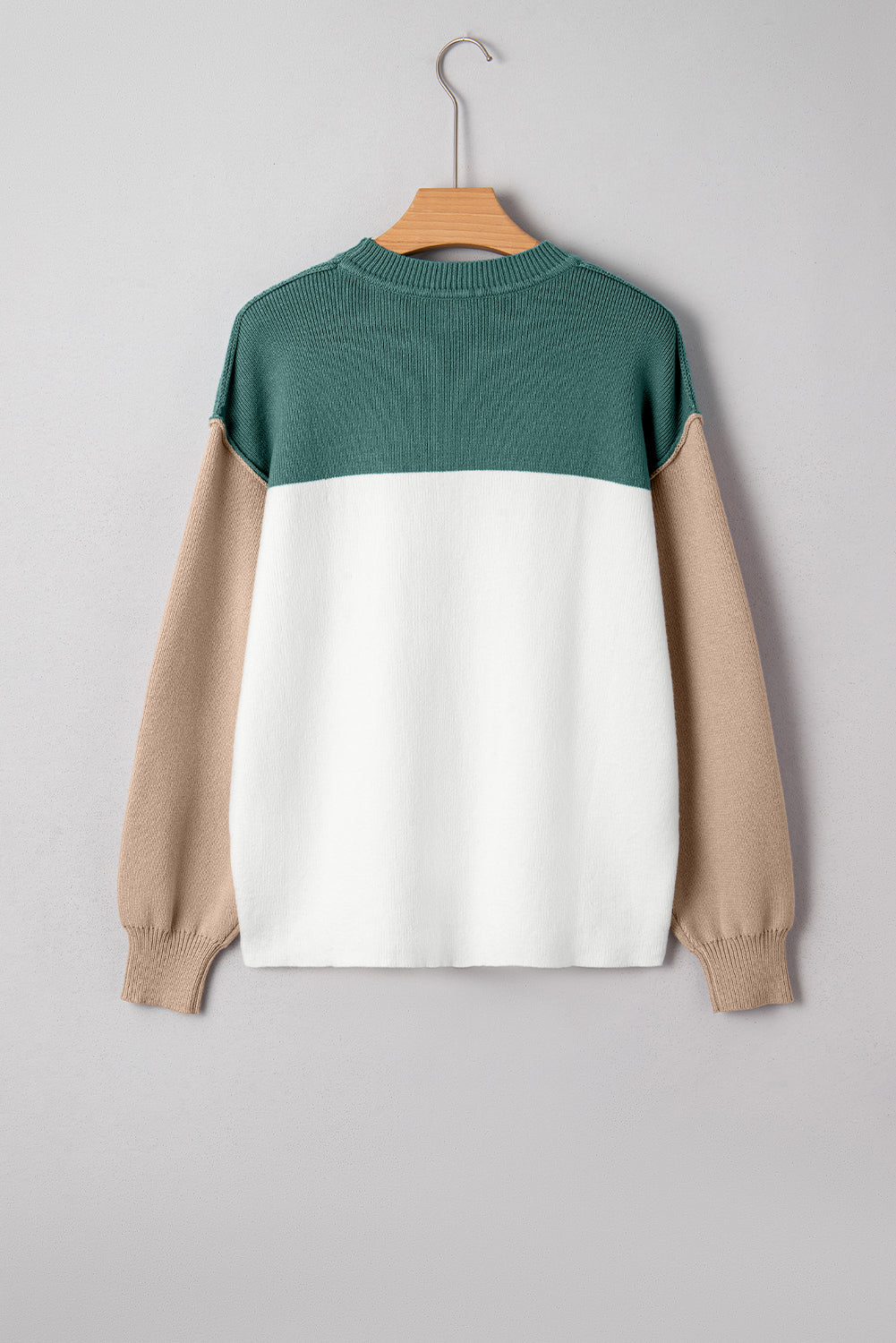 Green Color Block Ribbed Knit Baggy Sweater
