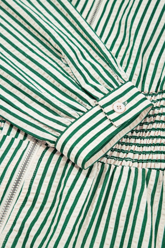 Stripe V-Neck Zip Front Midi Dress