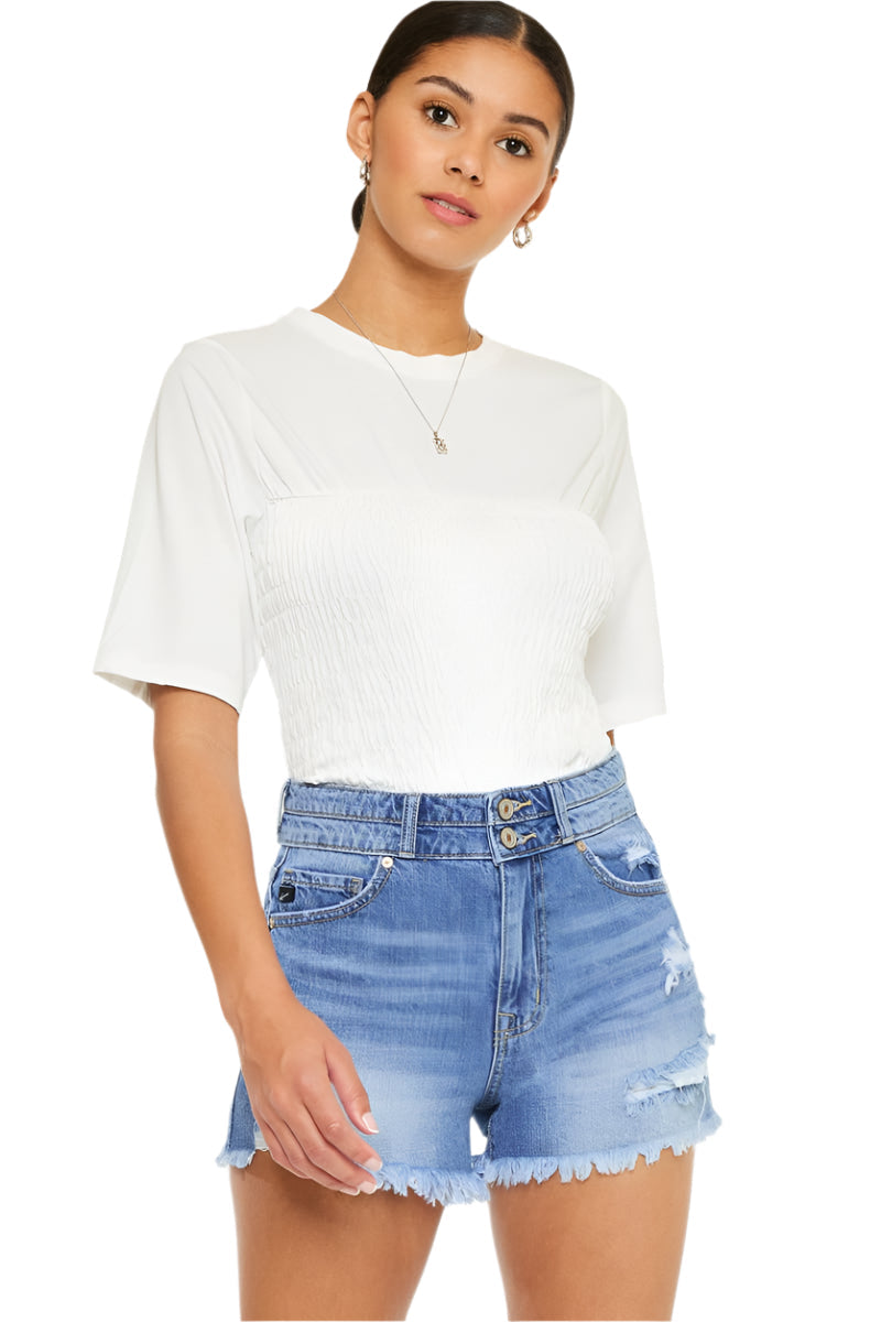 KanCan High Rise Double Button Blue Denim Jean Shorts