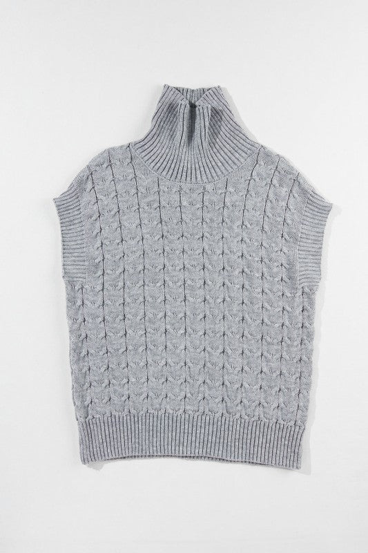 Cable Knit Turtleneck Batwing Short Sleeve Sweater