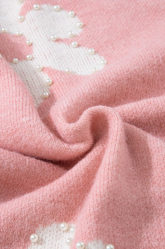 Valentine Heart and Floral Pearl Beaded Sweater Cozy Fall Winter Spring The Diamond Empire LLC