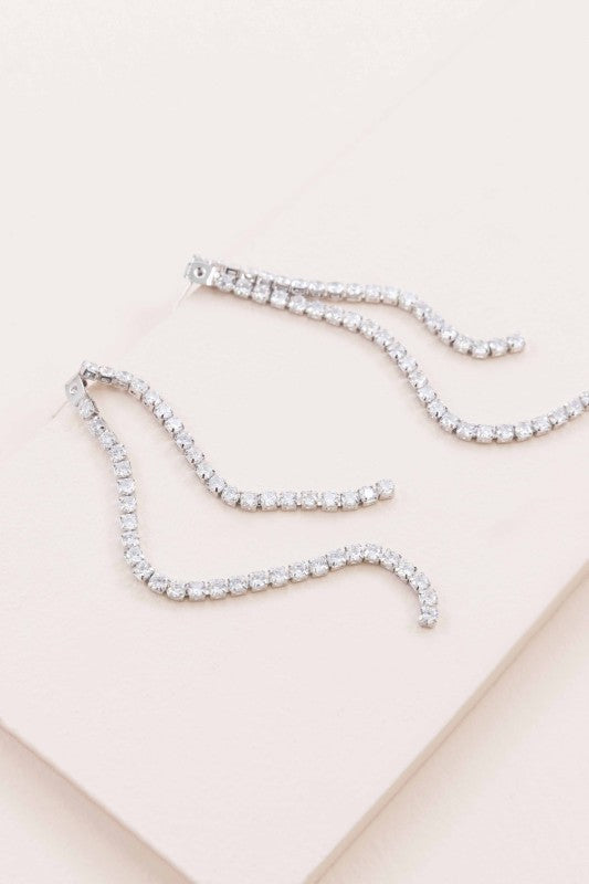 Evening Gala Diamond Dangle Ear Jacket Earrings Sterling Silver