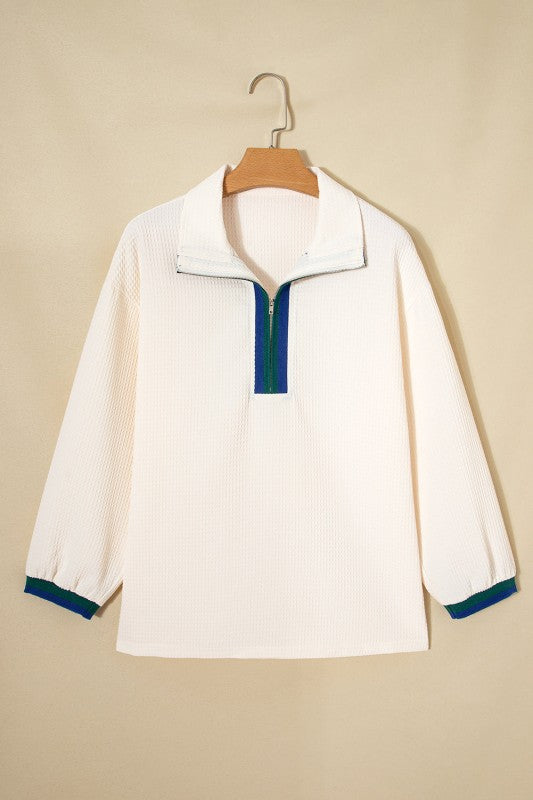 Naya Polo Zip Up Waffle Jumper Womens Tops