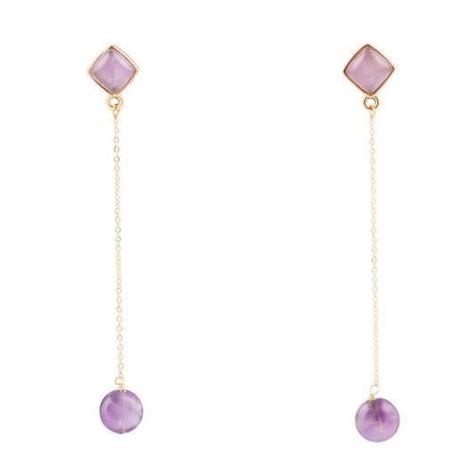 Amethyst Purple Chained Dangle Earrings Golden Bronze Barse Jewelry