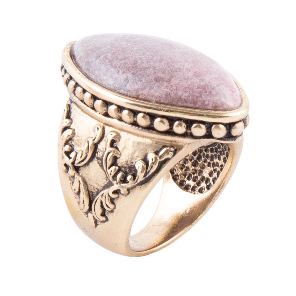 Pink Rhodonite Golden Cocktail Ring Champion