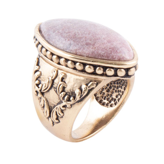 Pink Rhodonite Golden Cocktail Ring Champion