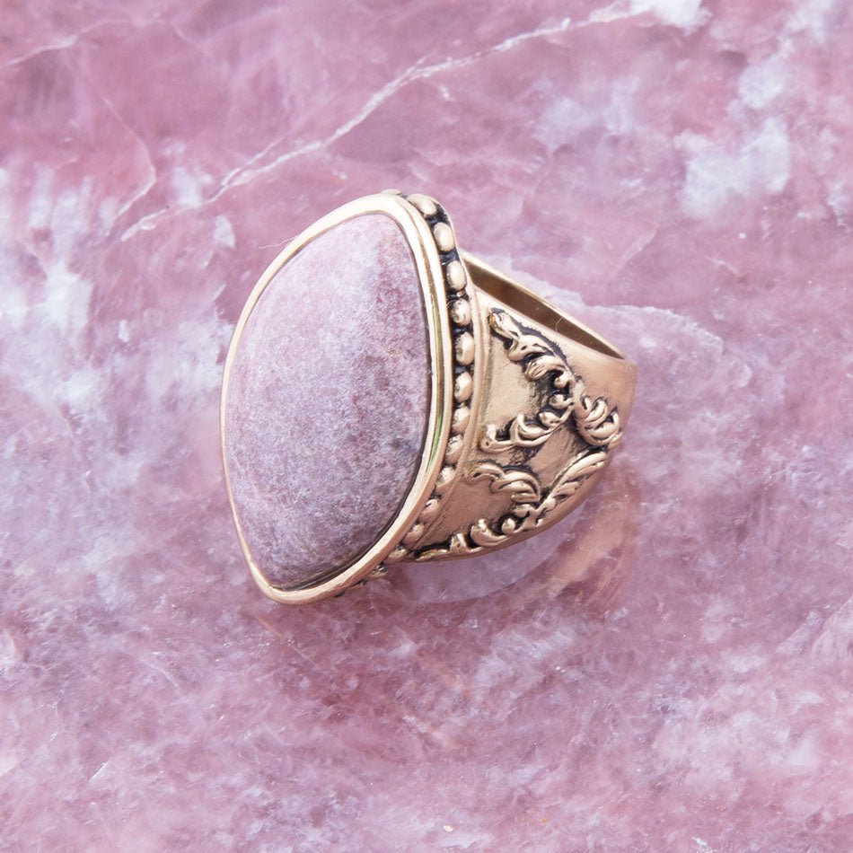 Pink Rhodonite Golden Cocktail Ring Champion